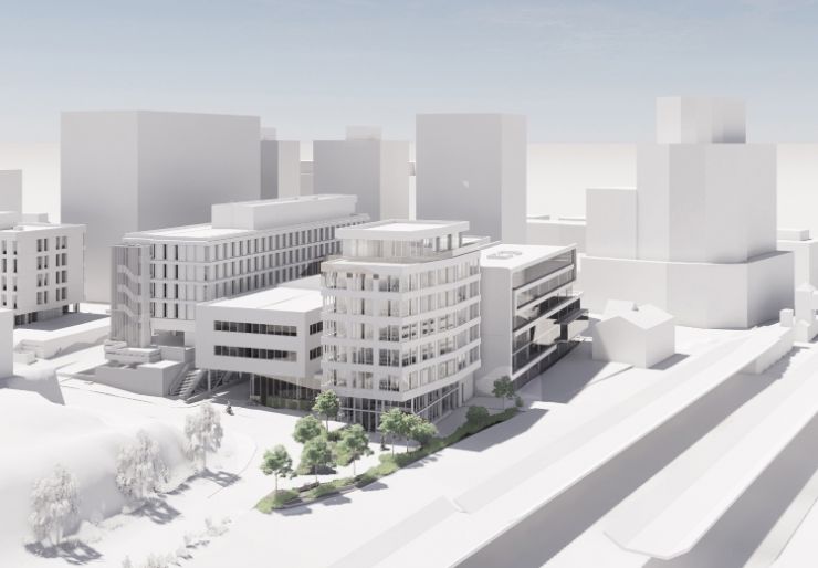 Entra skal føre opp et nytt skolebygg Entra skal føre opp et nytt skolebygg rett ved togstasjonen i Sandvika sentrum. Tomten er i dag en parkeringsplass, og den skal utvikles til et moderne skolebygg for Akademiet Realfagsgymnas Sandvika.