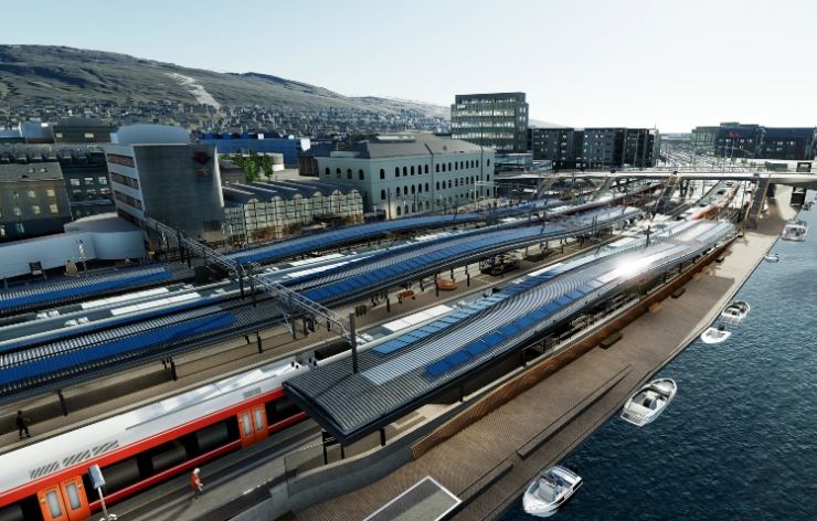 Drammen togstasjon første med solceller i Norge Drammen stasjon blir den første togstasjonen i Norge på solceller