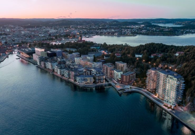 På Odderøya i Kristiansand vokser Kanalbyen fram som en ny bydel. Bravida har levert elektro helt siden første byggetrinn i 2016. 